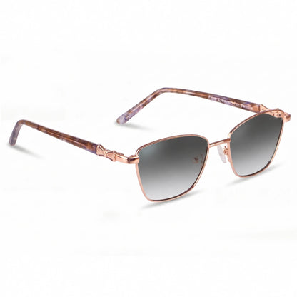 Lentes de sol Fiore 22115 Dorado con cristal gradiente gris polarizado UV400, vista en tres cuartos para mujer #color_gradiente-gris
