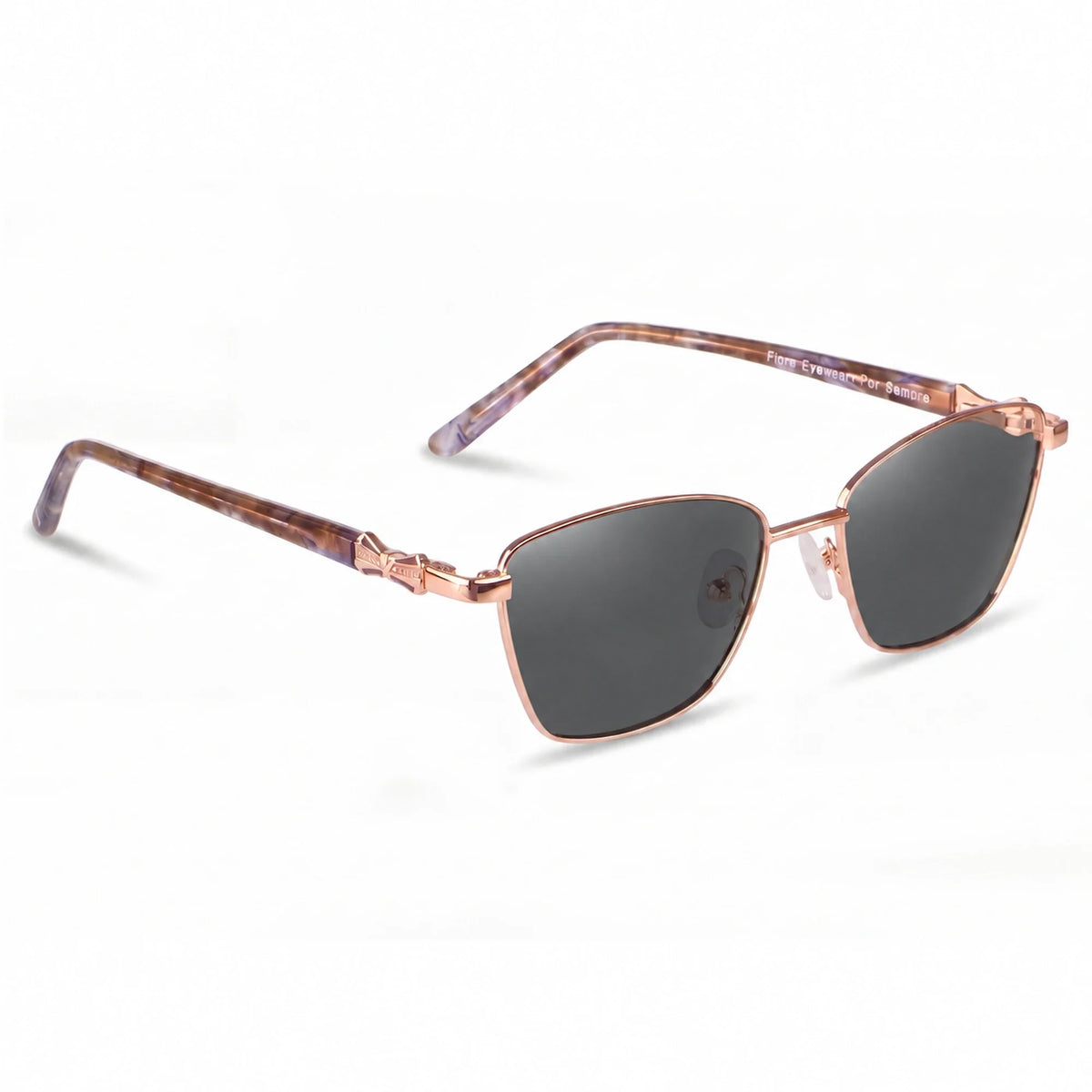Lentes de sol Fiore 22115 Dorado con cristal negro polarizado UV400, vista en tres cuartos para mujer #color_negro