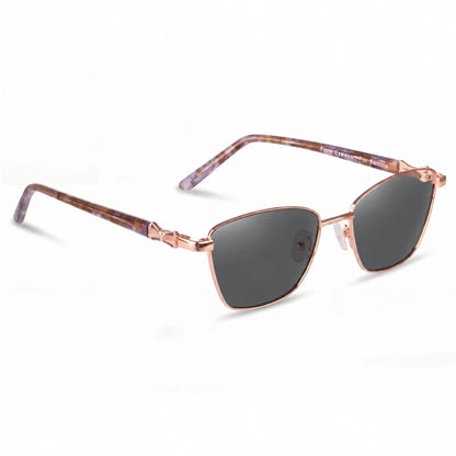 Lentes de sol Fiore 22115 Dorado con cristal negro polarizado UV400, vista en tres cuartos para mujer #color_negro