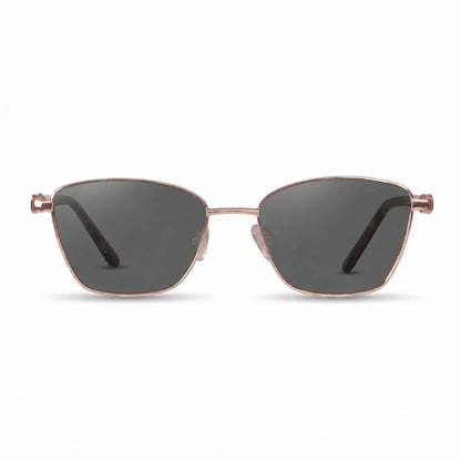 Lentes de sol Fiore 22115 Dorado con cristal negro polarizado UV400, vista frontal para mujer #color_negro #foto_frontal