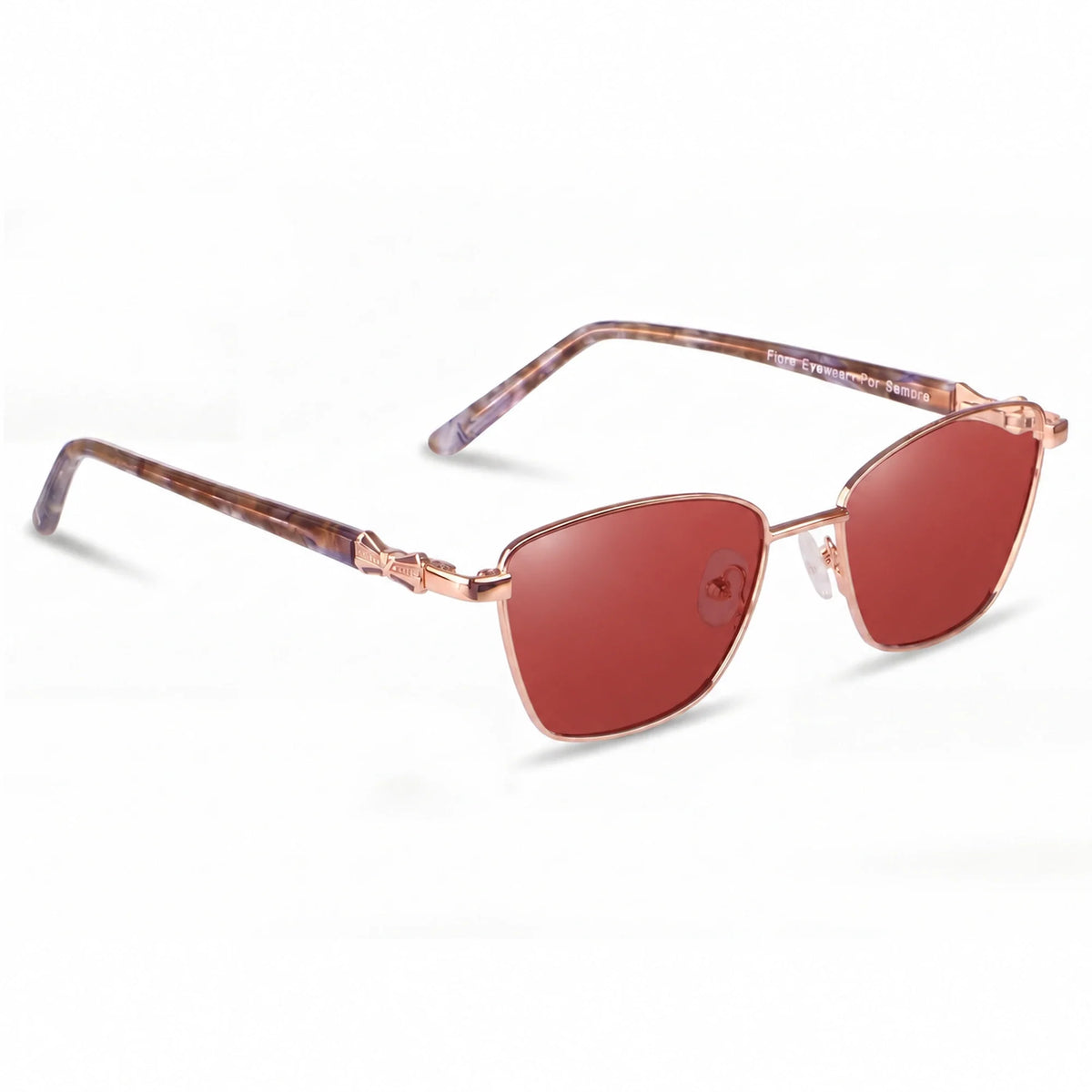 Lentes de sol Fiore 22115 Dorado con cristal rojo polarizado UV400, vista en tres cuartos para mujer #color_rojo