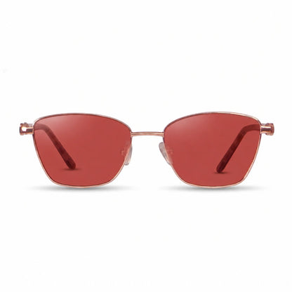 Lentes de sol Fiore 22115 Dorado con cristal rojo polarizado UV400, vista frontal para mujer #color_rojo #foto_frontal