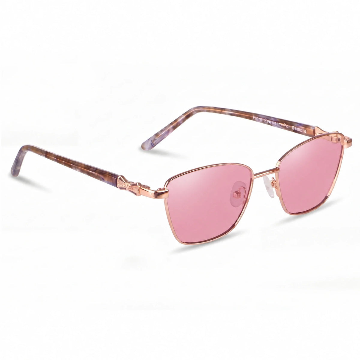 Lentes de sol Fiore 22115 Dorado con cristal rosado polarizado UV400, vista en tres cuartos para mujer #color_rosado