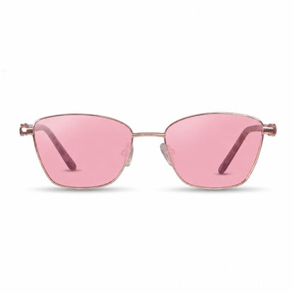 Lentes de sol Fiore 22115 Dorado con cristal rosado polarizado UV400, vista frontal para mujer #color_rosado #foto_frontal