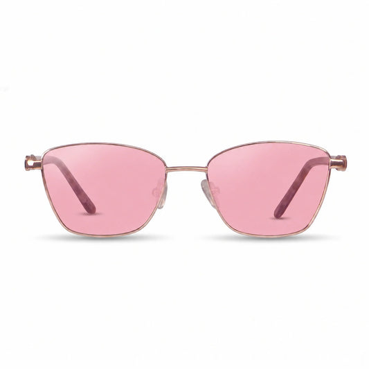 Lentes de sol Fiore 22115 Dorado con cristal rosado polarizado UV400, vista frontal para mujer #color_rosado #foto_frontal