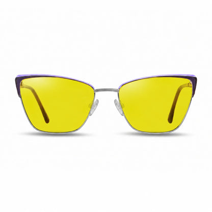 Lentes de sol Fiore 3839 Morado con cristal amarillo polarizado UV400, vista frontal para mujer #color_amarillo #foto_frontal