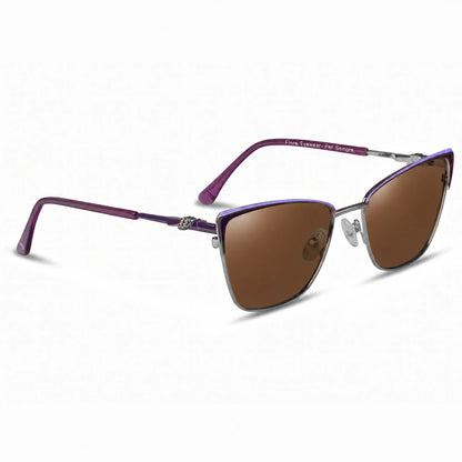 Lentes de sol Fiore 3839 Morado con cristal café polarizado UV400, vista en tres cuartos para mujer #color_cafe