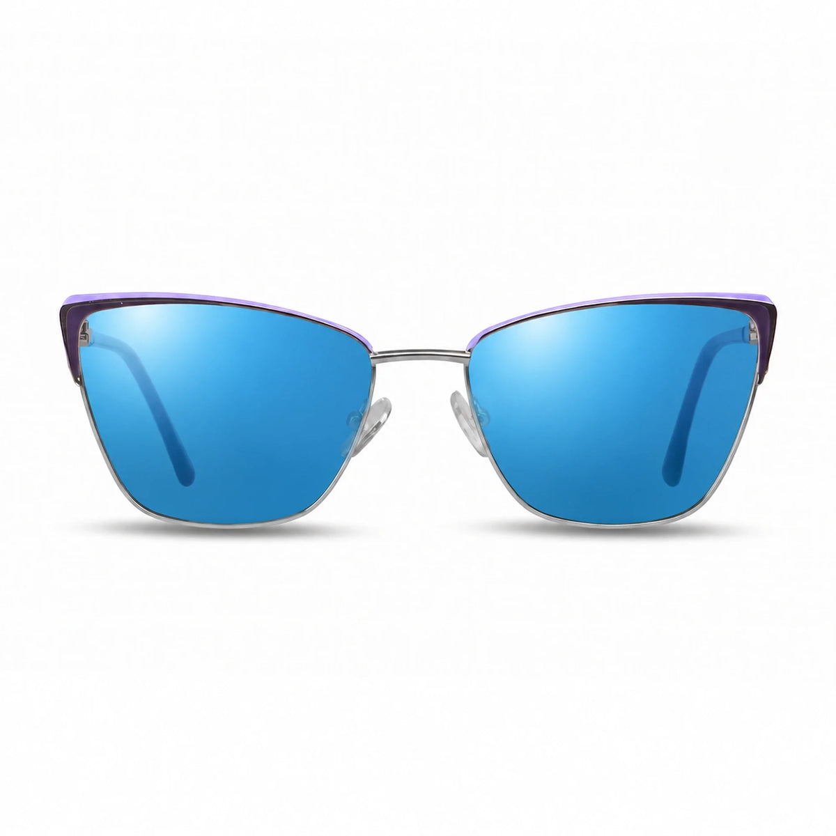 Lentes de sol Fiore 3839 Morado con cristal espejado azul polarizado UV400, vista frontal para mujer #color_espejado-azul #foto_frontal