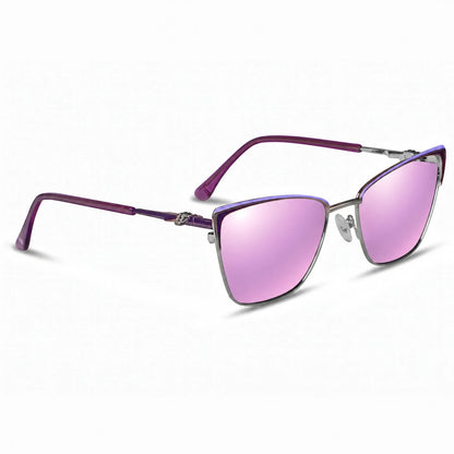Lentes de sol Fiore 3839 Morado con cristal espejado rosado polarizado UV400, vista en tres cuartos para mujer #color_espejado-rosado