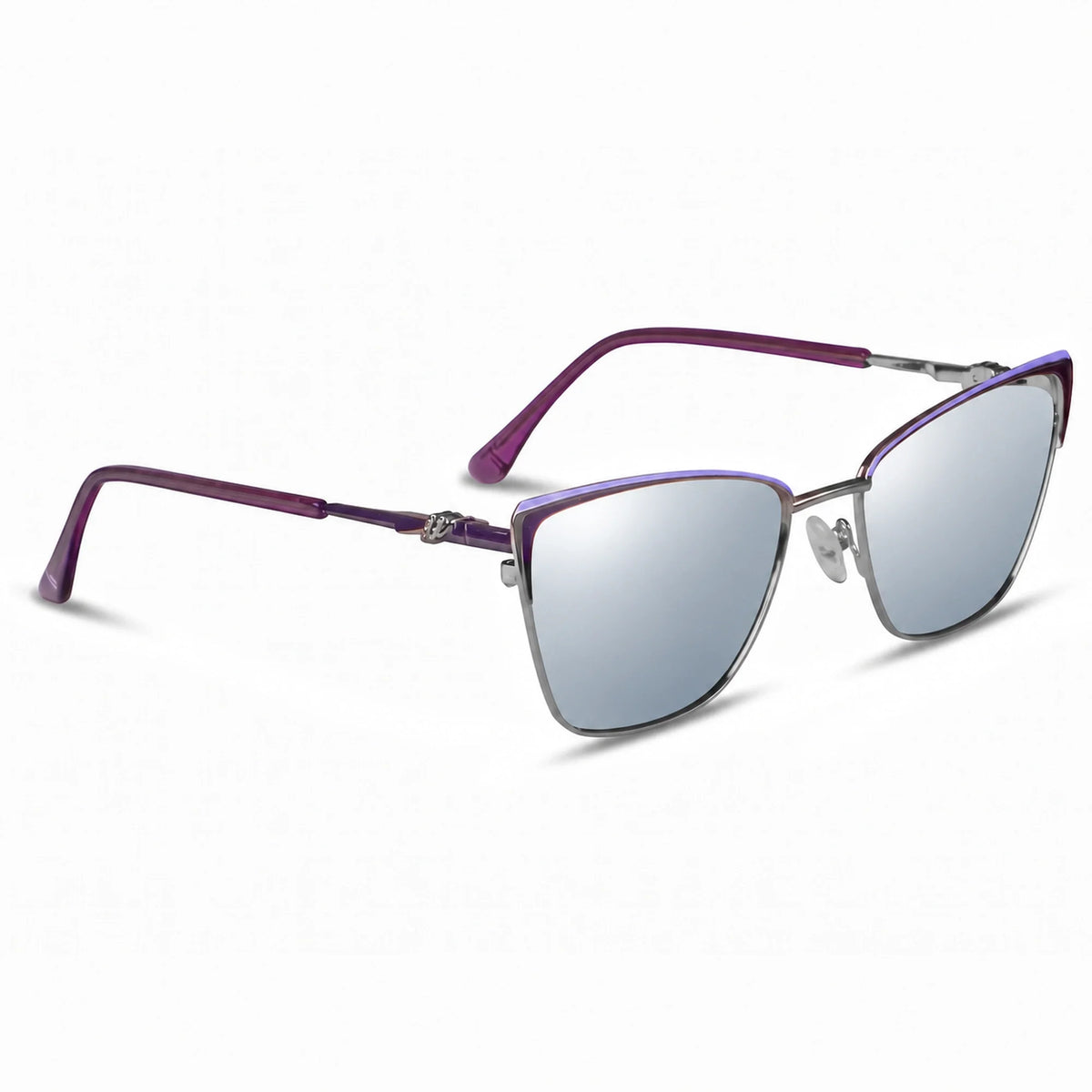 Lentes de sol Fiore 3839 Morado con cristal espejado silver polarizado UV400, vista en tres cuartos para mujer #color_espejado-silver