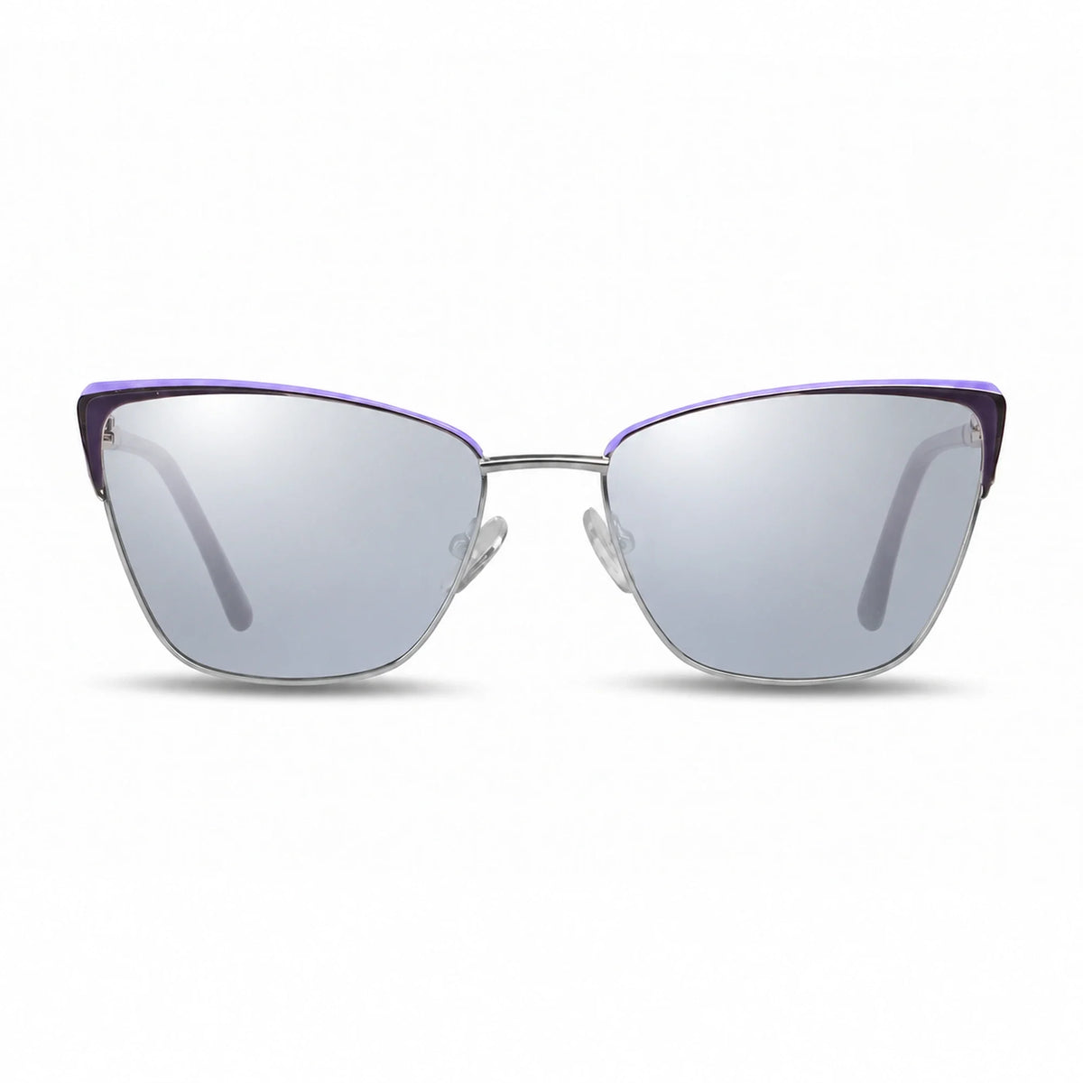 Lentes de sol Fiore 3839 Morado con cristal espejado silver polarizado UV400, vista frontal para mujer #color_espejado-silver #foto_frontal