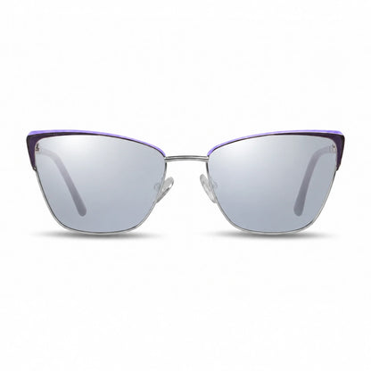 Lentes de sol Fiore 3839 Morado con cristal espejado silver polarizado UV400, vista frontal para mujer #color_espejado-silver #foto_frontal