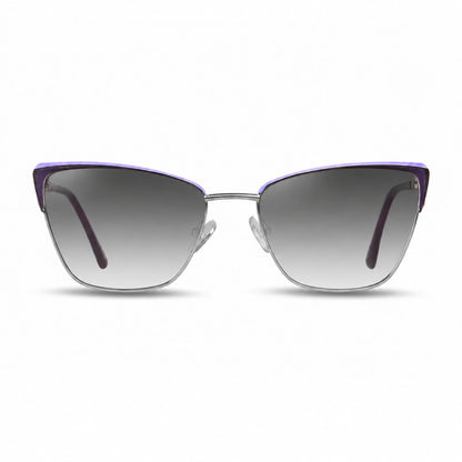 Lentes de sol Fiore 3839 Morado con cristal gradiente gris polarizado UV400, vista frontal para mujer #color_gradiente-gris #foto_frontal