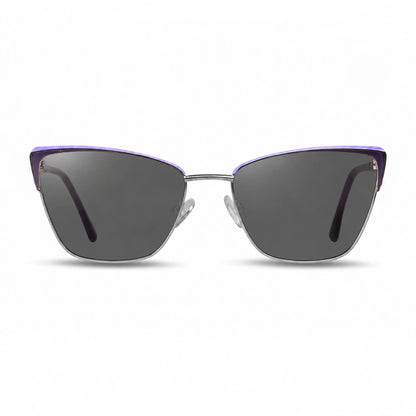 Lentes de sol Fiore 3839 Morado con cristal negro polarizado UV400, vista frontal para mujer #color_negro #foto_frontal