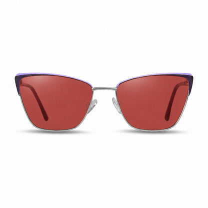 Lentes de sol Fiore 3839 Morado con cristal rojo polarizado UV400, vista frontal para mujer #color_rojo #foto_frontal