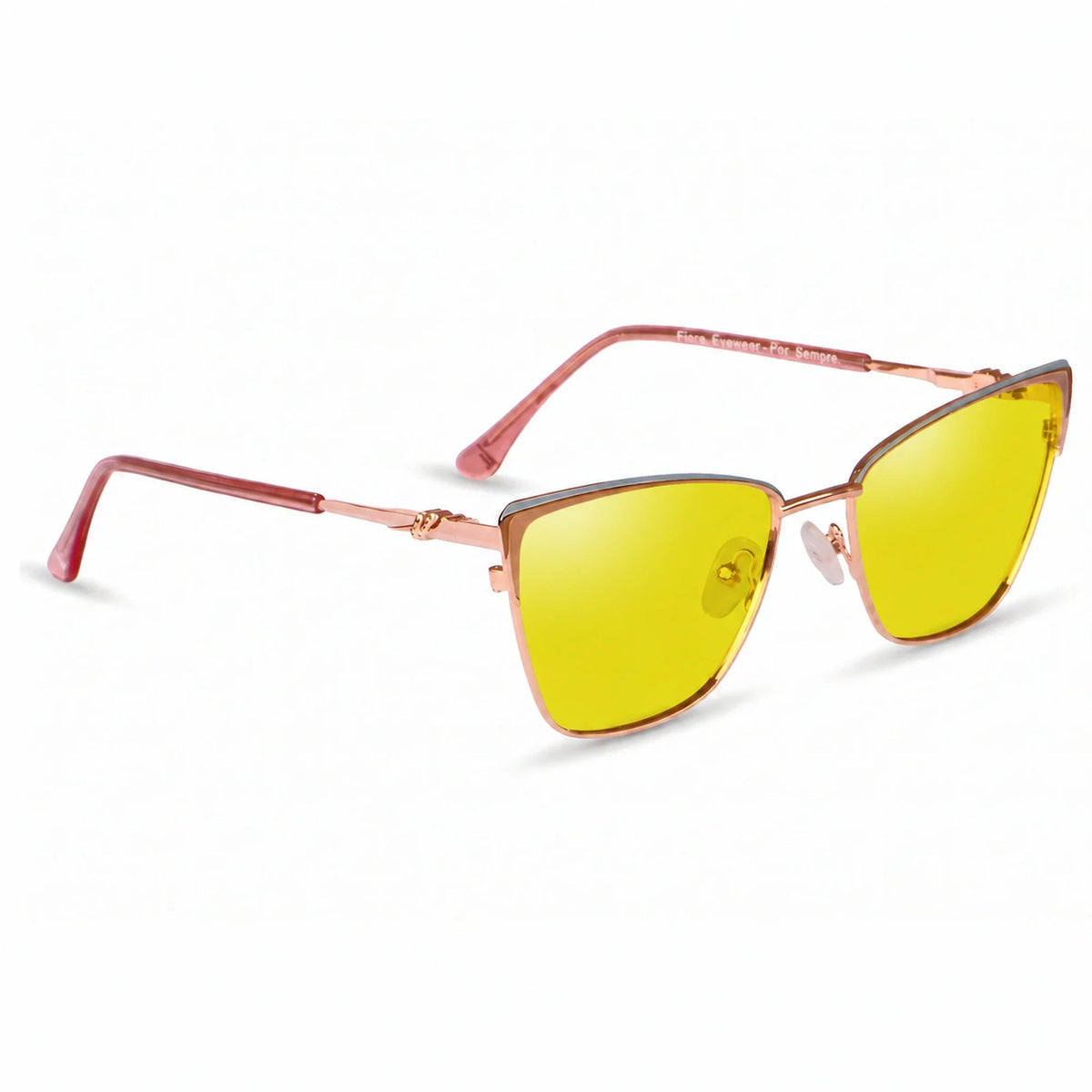 Lentes de sol Fiore 3839 Rosado con cristal amarillo polarizado UV400, vista en tres cuartos para mujer #color_amarillo