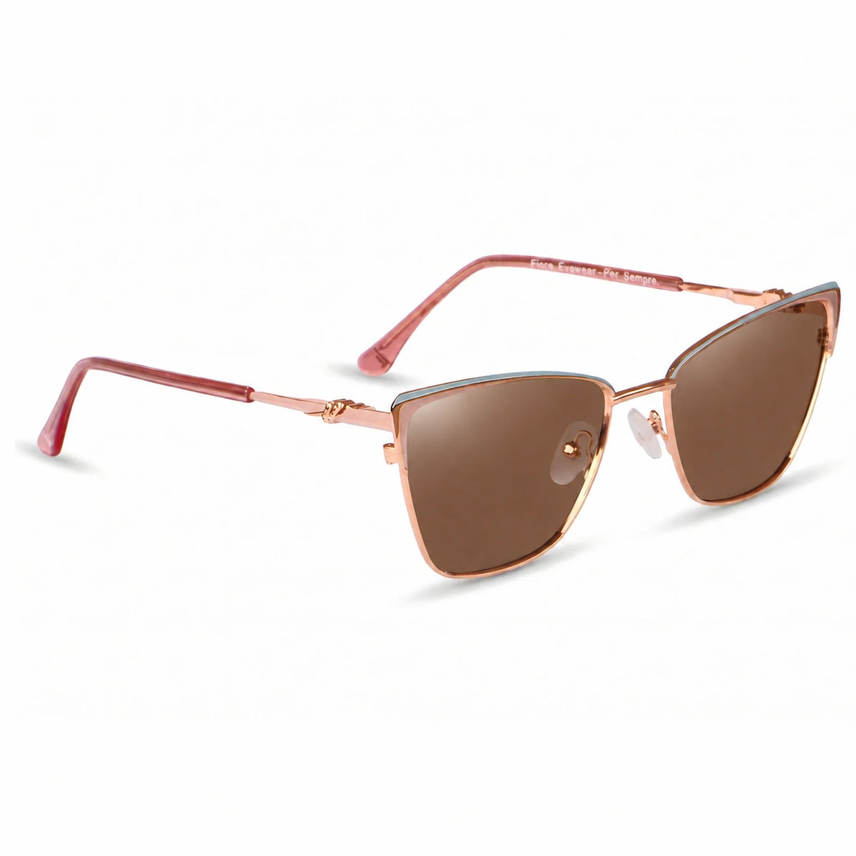 Lentes de sol Fiore 3839 Rosado con cristal café polarizado UV400, vista en tres cuartos para mujer #color_cafe