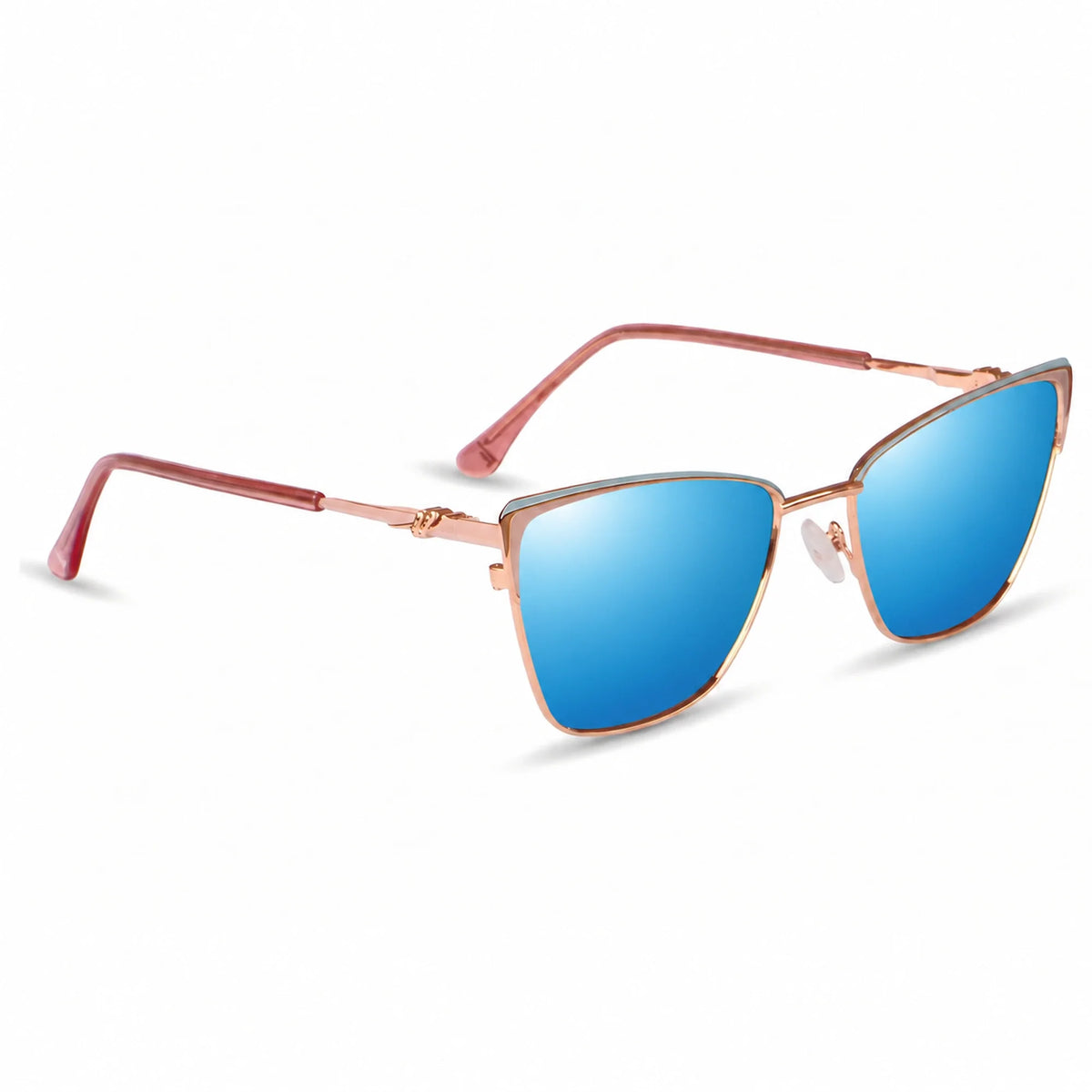 Lentes de sol Fiore 3839 Rosado con cristal espejado azul polarizado UV400, vista en tres cuartos para mujer #color_espejado-azul