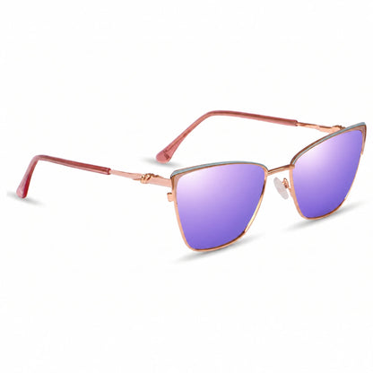 Lentes de sol Fiore 3839 Rosado con cristal espejado morado polarizado UV400, vista en tres cuartos para mujer #color_espejado-morado