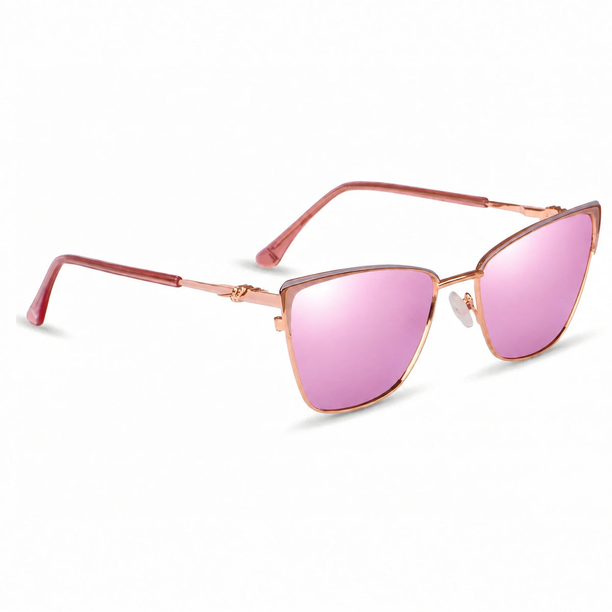 Lentes de sol Fiore 3839 Rosado con cristal espejado rosado polarizado UV400, vista en tres cuartos para mujer #color_espejado-rosado