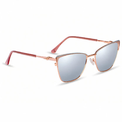 Lentes de sol Fiore 3839 Rosado con cristal espejado silver polarizado UV400, vista en tres cuartos para mujer #color_espejado-silver