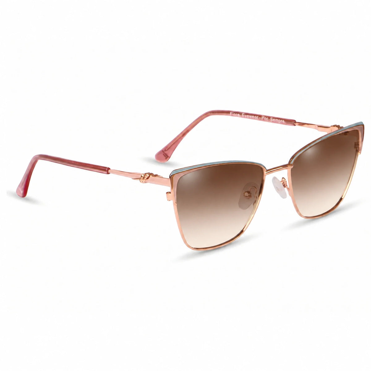 Lentes de sol Fiore 3839 Rosado con cristal gradiente café polarizado UV400, vista en tres cuartos para mujer #color_gradiente-cafe