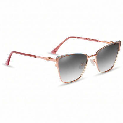 Lentes de sol Fiore 3839 Rosado con cristal gradiente gris polarizado UV400, vista en tres cuartos para mujer #color_gradiente-gris