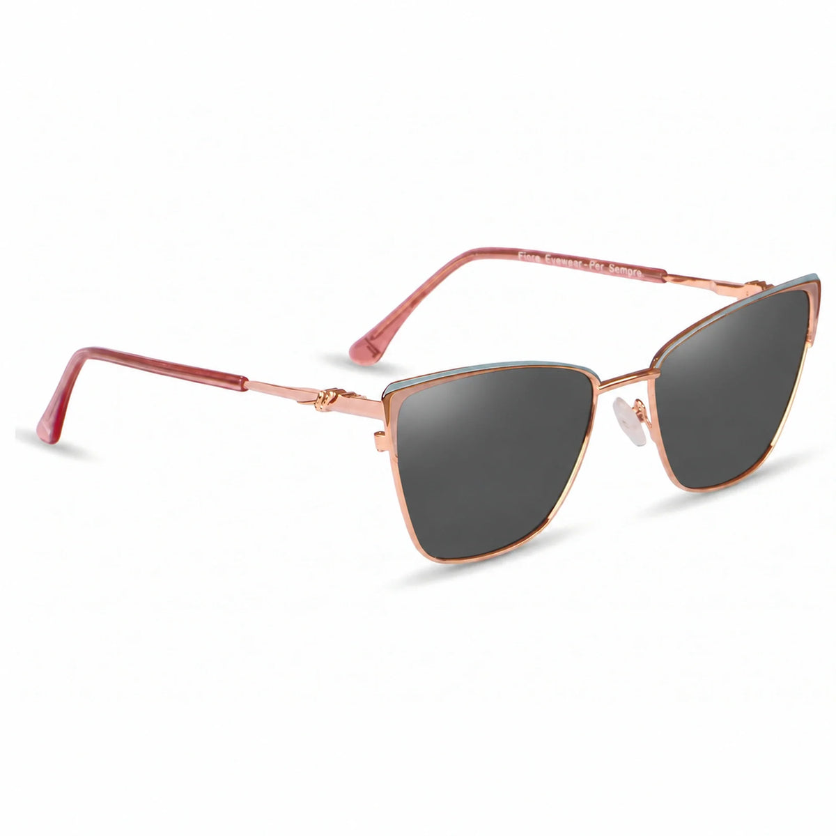 Lentes de sol Fiore 3839 Rosado con cristal negro polarizado UV400, vista en tres cuartos para mujer #color_negro