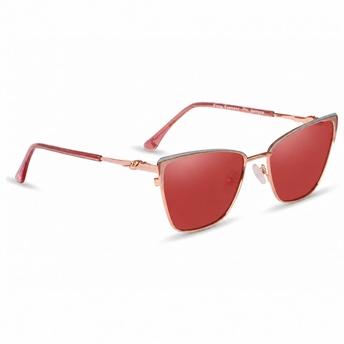 Lentes de sol Fiore 3839 Rosado con cristal rojo polarizado UV400, vista en tres cuartos para mujer #color_rojo