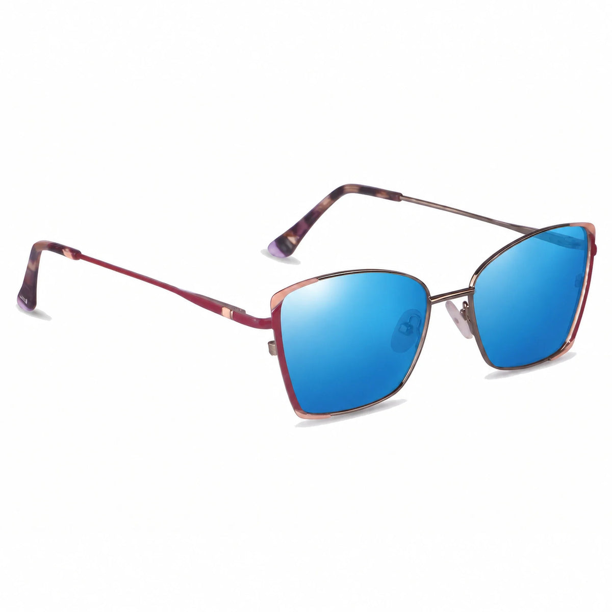 Lentes de sol Fiore 3916 Plateado con cristal espejado azul polarizado UV400, vista en tres cuartos para mujer #color_espejado-azul