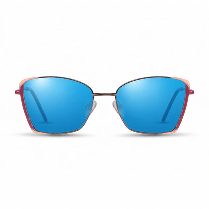 Lentes de sol Fiore 3916 Plateado con cristal espejado azul polarizado UV400, vista frontal para mujer #color_espejado-azul #foto_frontal