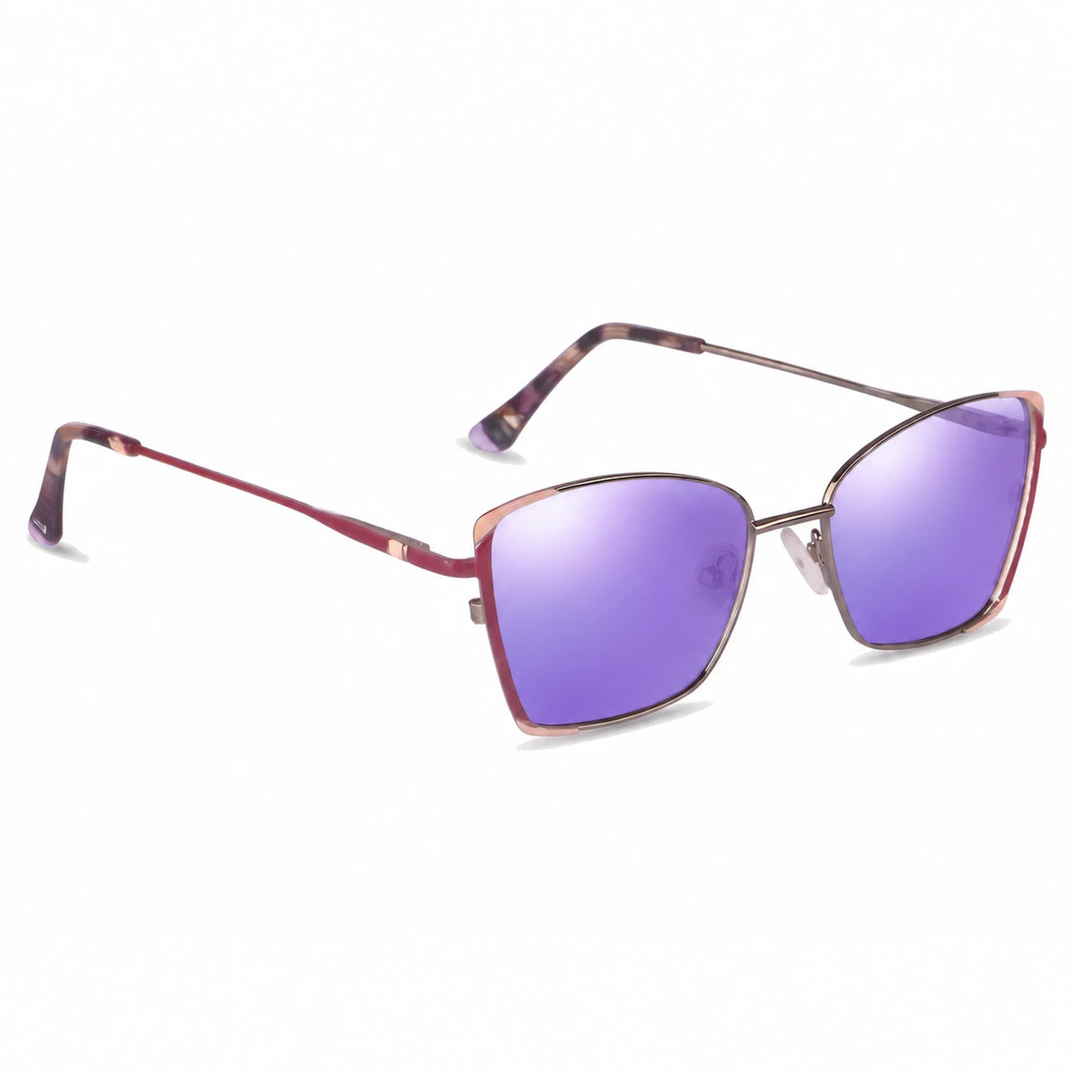 Lentes de sol Fiore 3916 Plateado con cristal espejado morado polarizado UV400, vista en tres cuartos para mujer #color_espejado-morado