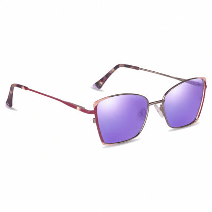 Lentes de sol Fiore 3916 Plateado con cristal espejado morado polarizado UV400, vista en tres cuartos para mujer #color_espejado-morado