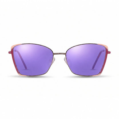 Lentes de sol Fiore 3916 Plateado con cristal espejado morado polarizado UV400, vista frontal para mujer #color_espejado-morado #foto_frontal