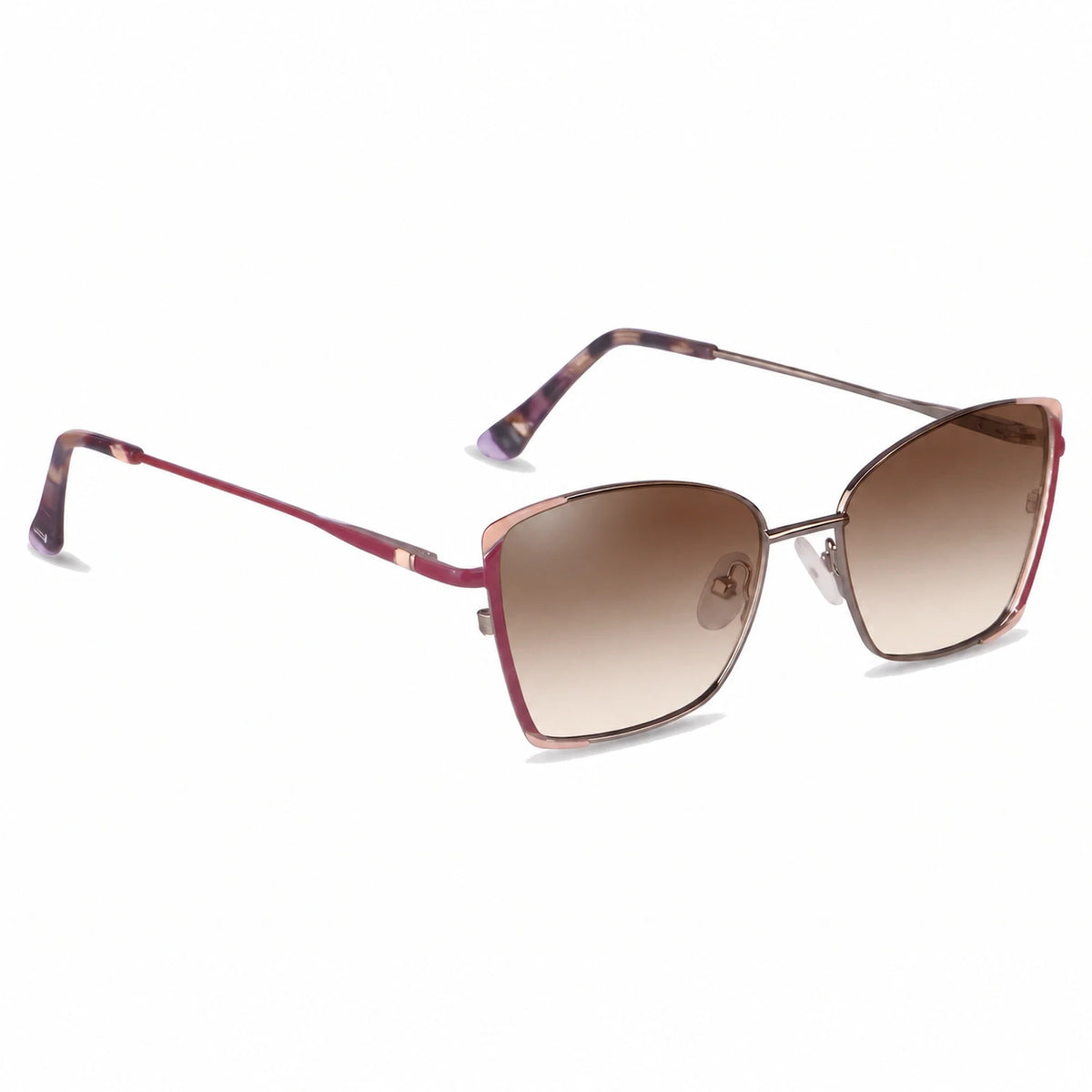 Lentes de sol Fiore 3916 Plateado con cristal gradiente café polarizado UV400, vista en tres cuartos para mujer #color_gradiente-cafe