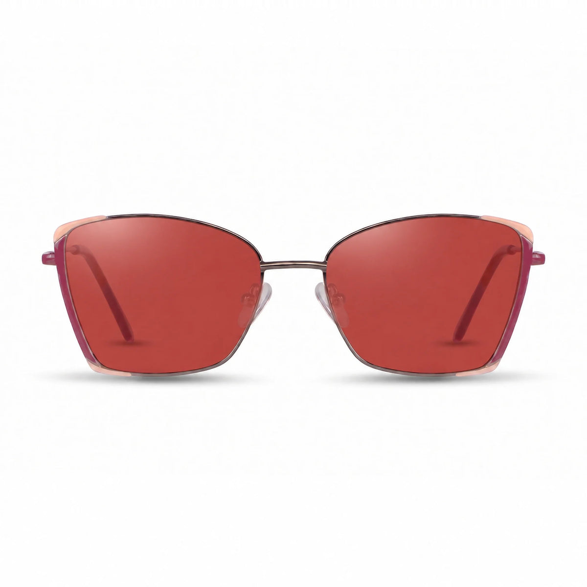 Lentes de sol Fiore 3916 Plateado con cristal rojo polarizado UV400, vista frontal para mujer #color_rojo #foto_frontal