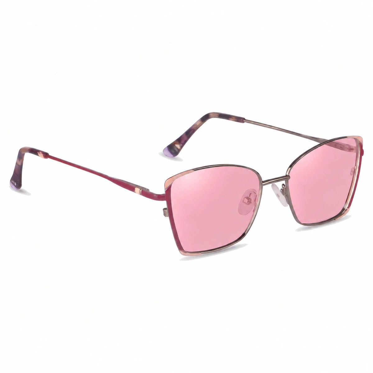 Lentes de sol Fiore 3916 Plateado con cristal rosado polarizado UV400, vista en tres cuartos para mujer #color_rosado