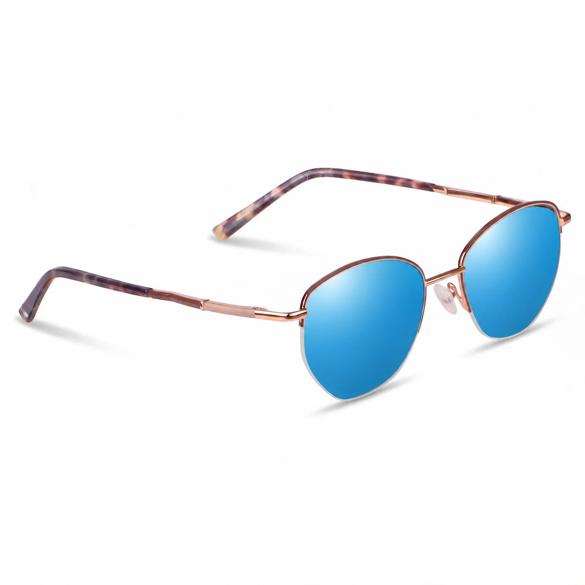 Lentes de sol Fiore 3921 Brown con cristal espejado azul polarizado UV400, vista en tres cuartos para mujer #color_espejado-azul