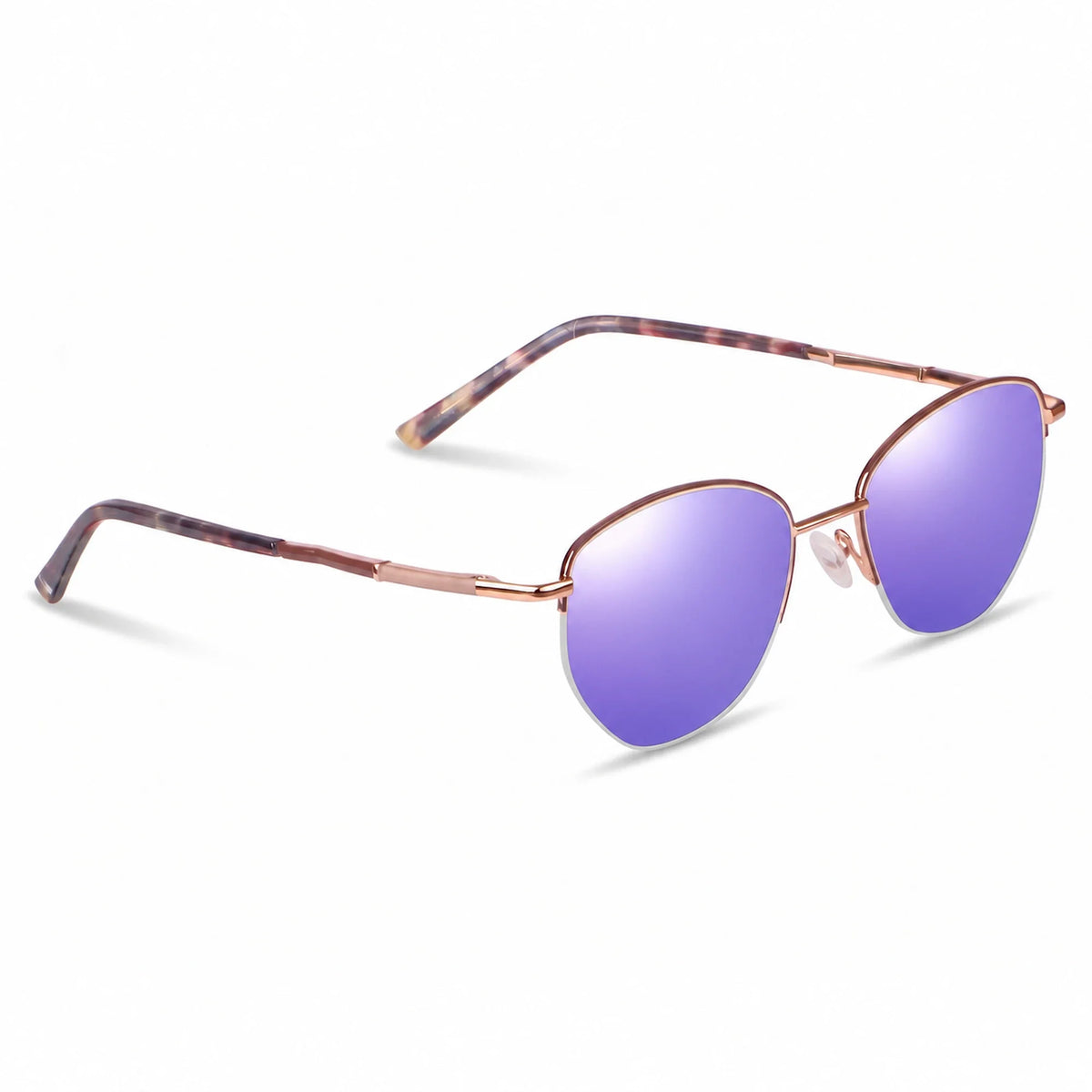 Lentes de sol Fiore 3921 Brown con cristal espejado morado polarizado UV400, vista en tres cuartos para mujer #color_espejado-morado