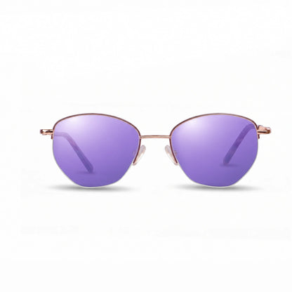 Lentes de sol Fiore 3921 Brown con cristal espejado morado polarizado UV400, vista frontal para mujer #color_espejado-morado #foto_frontal