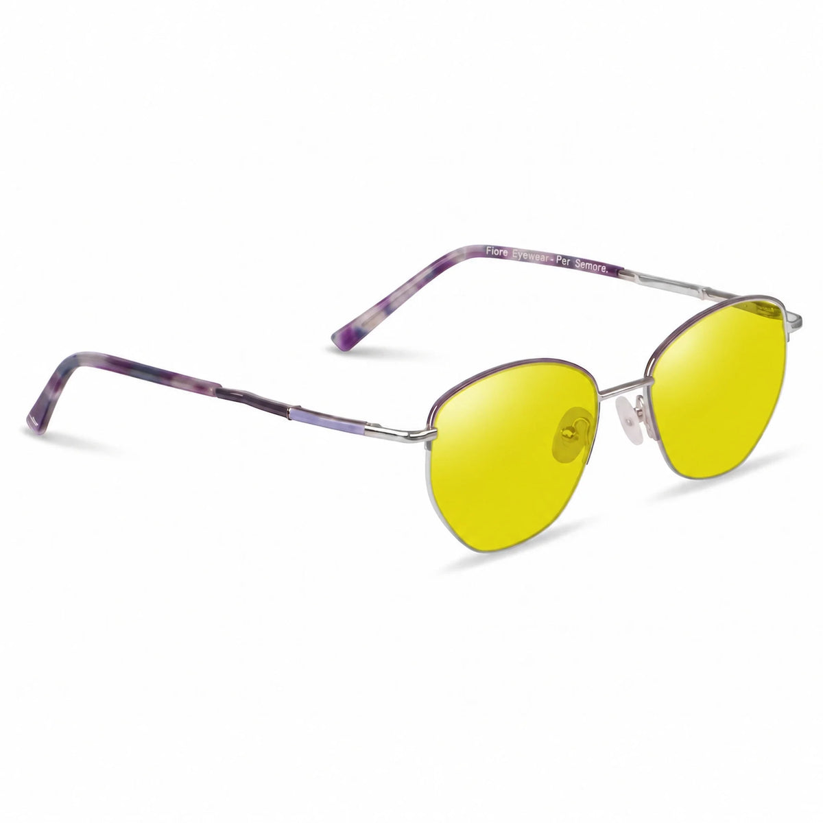 Lentes de sol Fiore 3921 Morado con cristal amarillo polarizado UV400, vista en tres cuartos para mujer #color_amarillo