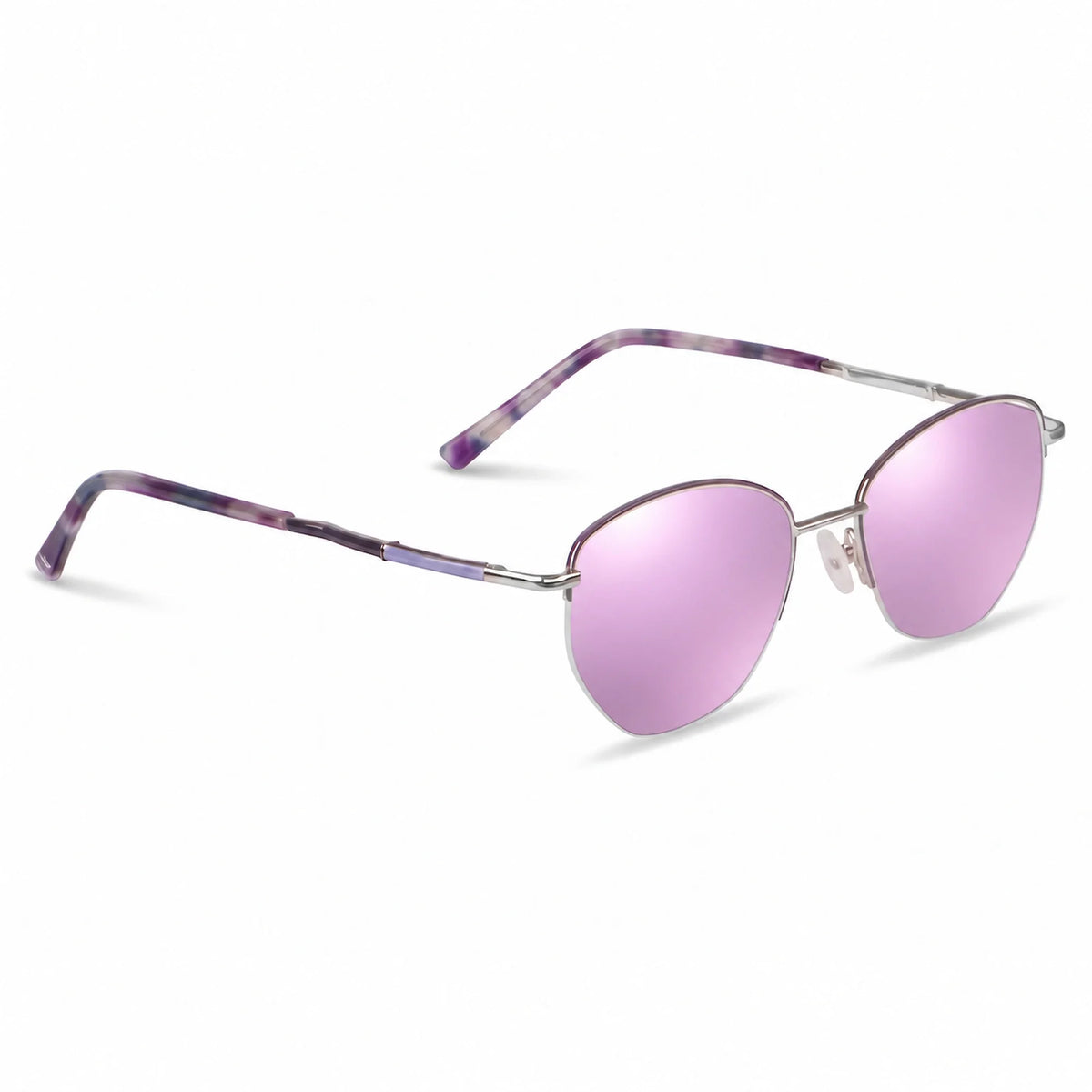 Lentes de sol Fiore 3921 Morado con cristal espejado rosado polarizado UV400, vista en tres cuartos para mujer #color_espejado-rosado