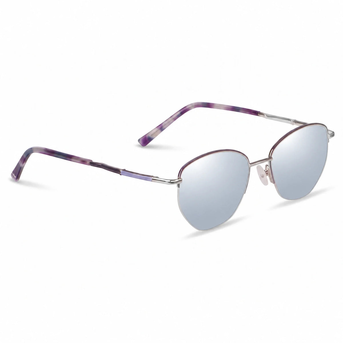 Lentes de sol Fiore 3921 Morado con cristal espejado silver polarizado UV400, vista en tres cuartos para mujer #color_espejado-silver