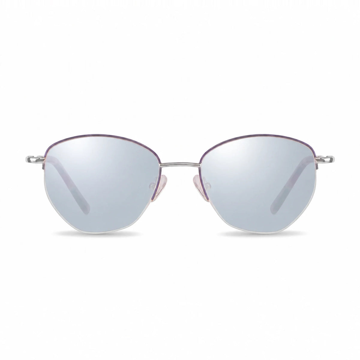 Lentes de sol Fiore 3921 Morado con cristal espejado silver polarizado UV400, vista frontal para mujer #color_espejado-silver #foto_frontal