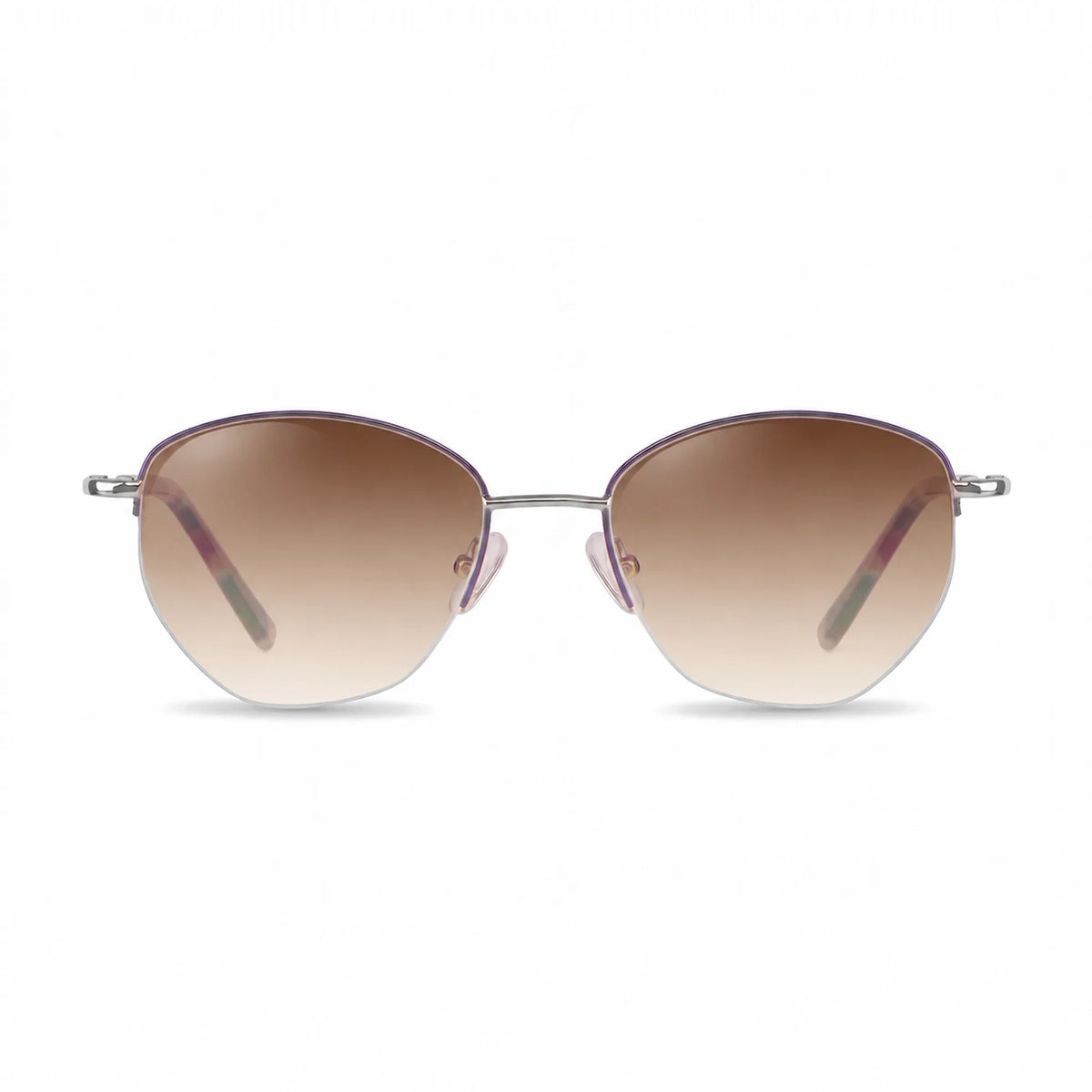 Lentes de sol Fiore 3921 Morado con cristal gradiente café polarizado UV400, vista frontal para mujer #color_gradiente-cafe #foto_frontal