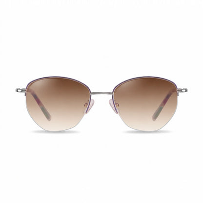 Lentes de sol Fiore 3921 Morado con cristal gradiente café polarizado UV400, vista frontal para mujer #color_gradiente-cafe #foto_frontal