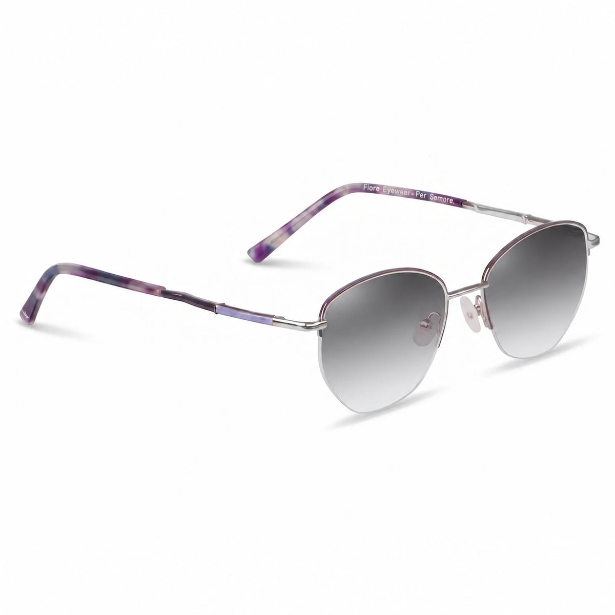 Lentes de sol Fiore 3921 Morado con cristal gradiente gris polarizado UV400, vista en tres cuartos para mujer #color_gradiente-gris