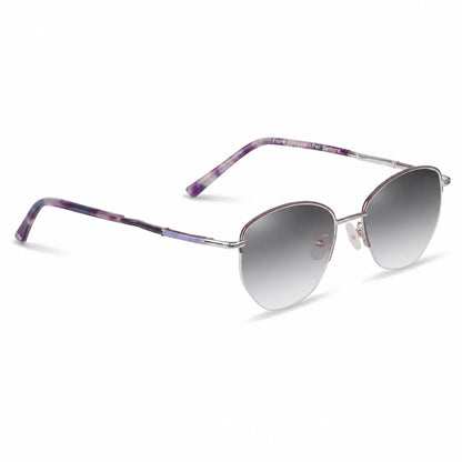 Lentes de sol Fiore 3921 Morado con cristal gradiente gris polarizado UV400, vista en tres cuartos para mujer #color_gradiente-gris