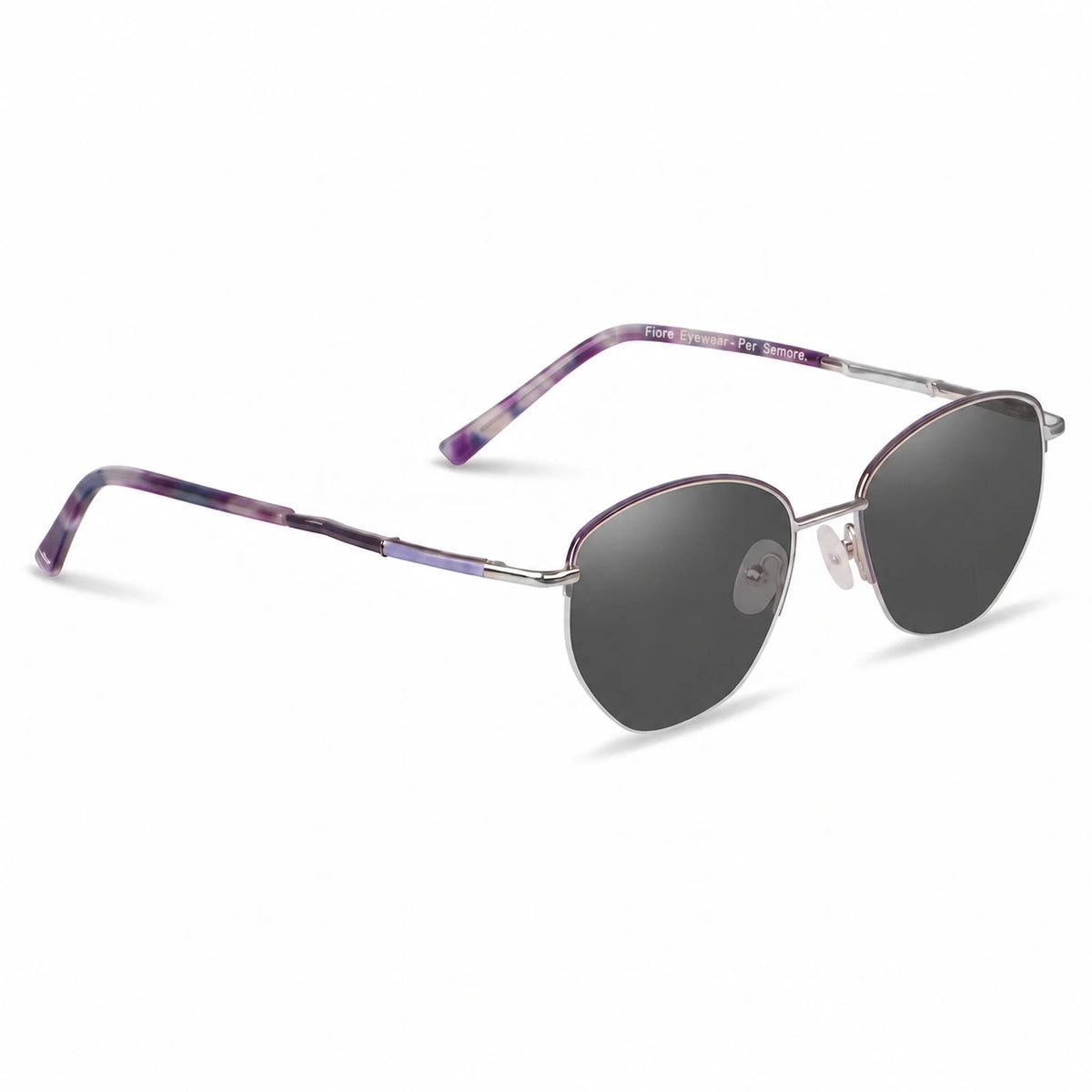Lentes de sol Fiore 3921 Morado con cristal negro polarizado UV400, vista en tres cuartos para mujer #color_negro