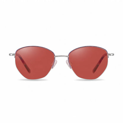 Lentes de sol Fiore 3921 Morado con cristal rojo polarizado UV400, vista frontal para mujer #color_rojo #foto_frontal